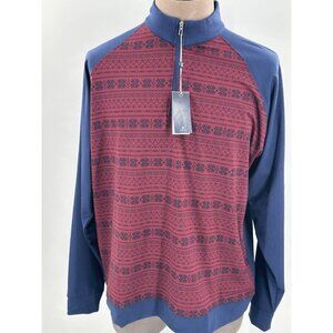 Holderness & Bourne Tailored Fit 1/4 Zip Pullover Shirt Red Blue Fair Isle XL